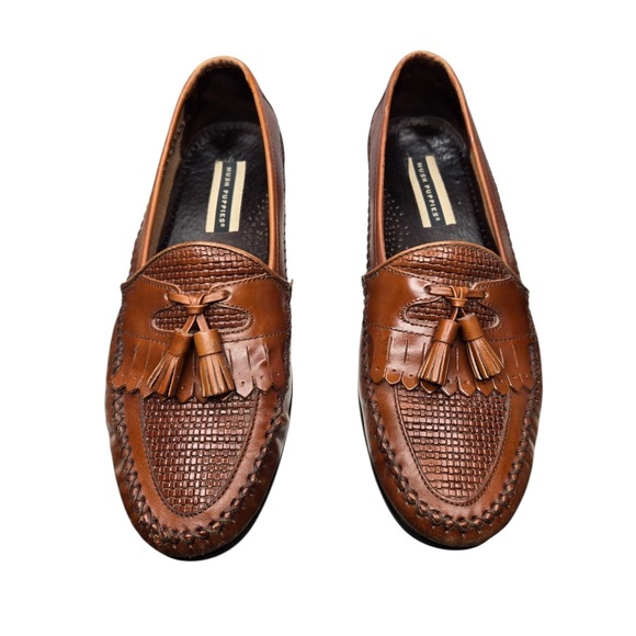 Hush Puppies Other - Hush Puppies Kiltie Tassel Loafers Mens 9.5M Brown Leather Woven Moc Shoes